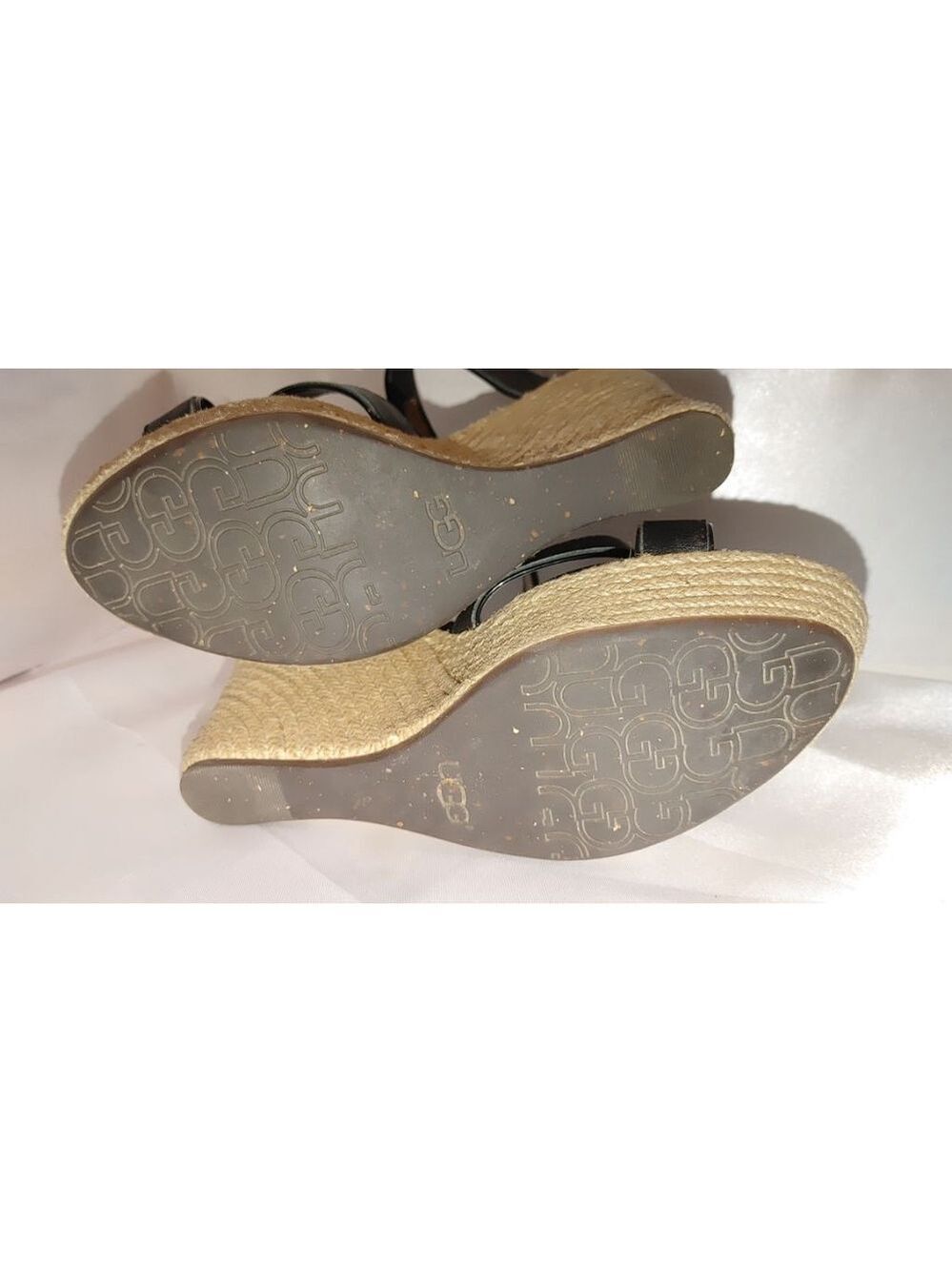 UGG Jackilyn Black Leather Espadrille Wedge Sandals Size 9.5 - Picture 8 of 8